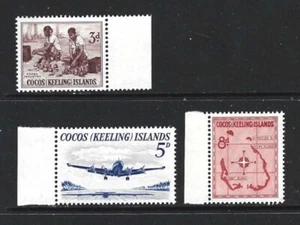 COCOS (KEELING) ISLANDS – 1963 – FIRST ISSUES – Scott # 1-3 – SET OF 3 - MNH - Picture 1 of 2