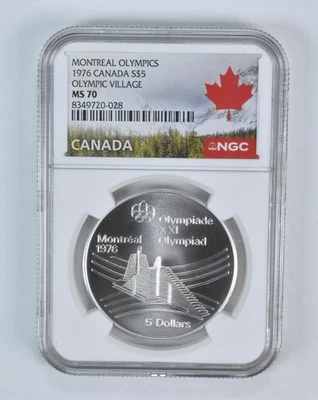 1976 Canada 5 Dollars Silver Olympic Village MS70 NGC Canada Lbl - Image 1 of 4