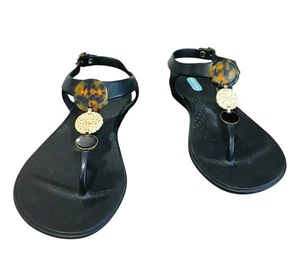 Damen-Sandalen weiche Umrandung Perlen Gummi Größe 7 schwarz hellbraun Boho Komfort  - Bild 1 von 11