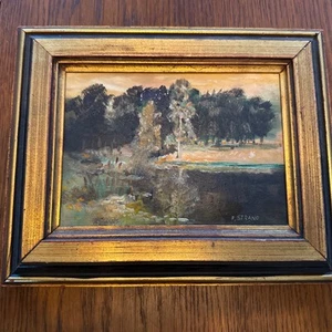 Early Frank Strano Plein Air Lake Scene Oil Board Wood Framed Impressionism 5x7 - Picture 1 of 10