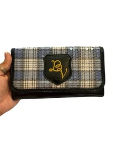 Betseyville by Betsey Johnson Plaid Sequined Wallet Blue Black Faux Leather - Picture 1 of 4