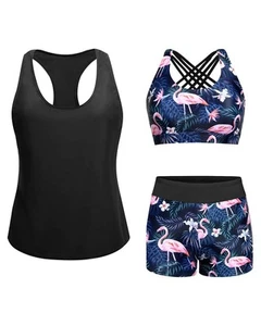 3 Piece Athletic Tankini Swimsuits for Women with Swim Tank Tops with Boy Sho... - Picture 1 of 6