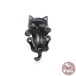 925 Sterling Silver Charm Black Cat  Kitten Bead Animal Family Friend Daughter - Picture 1 of 4