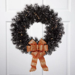 Northlight Pre-Lit Artificial Tinsel Christmas Wreath - 24" - Black - Clear - Picture 1 of 9