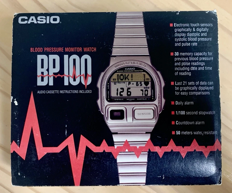 Reloj Monitor de Presión Arterial Casio BP-100 De Colección Raro Juego Completo Probado Funcionando Foto 1 de 4