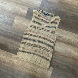 Polo Ralph Lauren Vintage Sweater Vest Mens Large Brown Striped Silk FAIR - Picture 1 of 8
