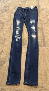 Hollister mittelhohe Jeansleggings dunkel distressed Damen Jr Größe 00R 24 x 28 - Bild 1 von 5