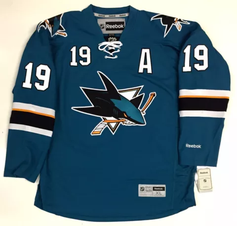 JOE THORNTON SAN JOSE SHARKS TEAL REEBOK NHL PREMIER JERSEY WITH "A" Cover