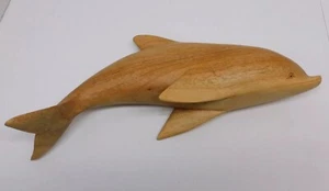 Hand Carved Wooden Dolphin 12” Sculpture Light Wood Decor Figurine - Picture 1 of 6
