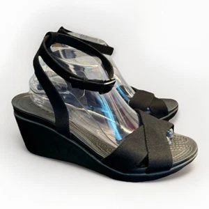 Crocs Leigh II Ankle Strap Wedge Sandal Womens Size 11 W Black NWT - Picture 1 of 7