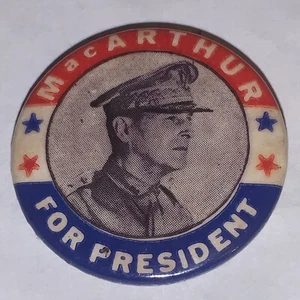 BOTÓN PINBACK CAMPAÑA POLÍTICA MacARTHUR PARA PRESIDENTE 1944 1 1/4" - Imagen 1 de 2