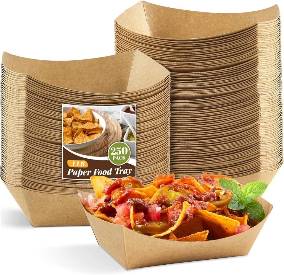 1lb Heavy Duty Disposable Brown Kraft Food Trays Hot Cold Basket - Image 1 of 1