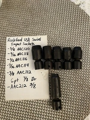 Juego de 6 enchufes de impacto giratorios vintage ROCKFORD EE. UU. 3/8 Dr Foto 1 de 4