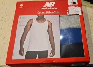 NEW BALANCE Men's Cotton Rib A Shirt Tank Top Small 4 Pack White Black Gray Blue - Picture 1 of 4