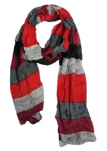 Cejon Scarf Wrap Red Grey Black Charcoal Lightweight Rayon Tie Neck Stripes New - Picture 1 of 1