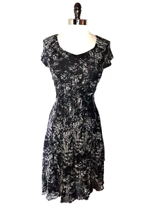 COLDWATER CREEK Size 10 A-Line Dress Black Beige Short Sleeve Stretch Knit - Picture 1 of 5