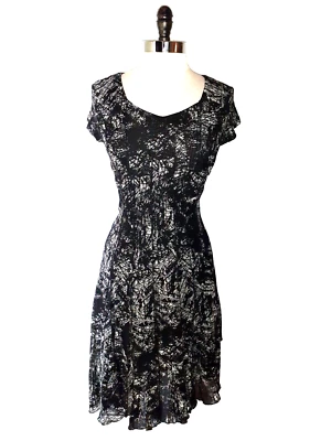 COLDWATER CREEK Size 10 A-Line Dress Black Beige Short Sleeve Stretch Knit - Image 1 of 4