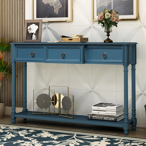 Console Sofa Table Sideboard with 3 Drawers and Long Shelf for Entryway/Hallway Cover