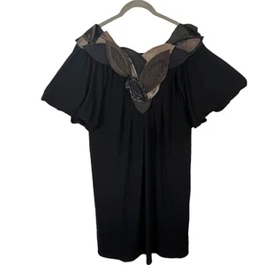 BCBGmaxazria Runway Mini Dress Women's SZ XS Black Leaf Chain Embellished Neck - Picture 1 of 12