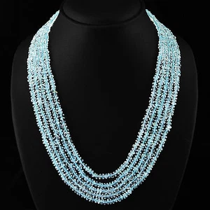 RARE 375.20 CTS 5 STRAND RICH BLUE AQUAMARINE FACETED BEADS NECKLACE (DG) - Picture 1 of 4