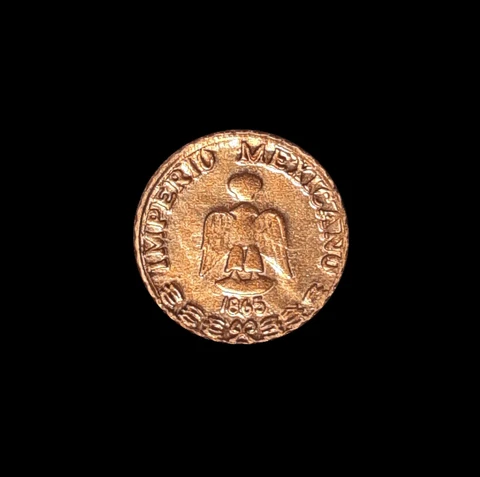1865 RS MEXICO GOLD Emperor MAXIMILLIANO Gold.900 coin Unc Cover