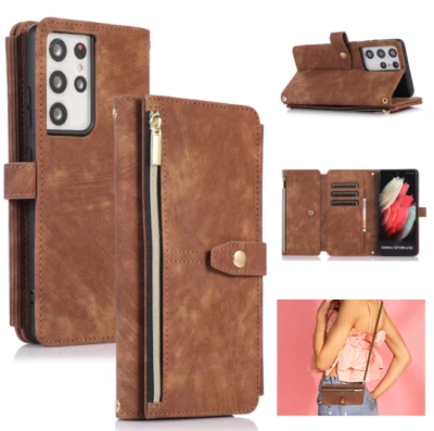 Girl Leather Zipper Crossbody Card Holder Case Flip Wallet Phone Mangetic Cover - Image 1 of 4