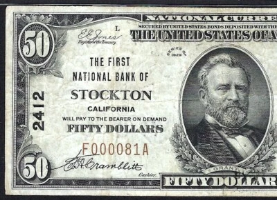 🇺🇸  CA 1929 $50  ♚♚STOCKTON, CALIFORNIA♚♚ PMG VERY FINE 20 HARD TO FIND! - Image 1 of 3