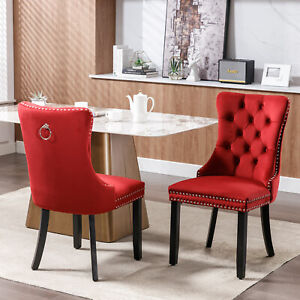 Velvet Dining Chair Set Tufted Kitchen High Back Upholstered Room with Wood Leg