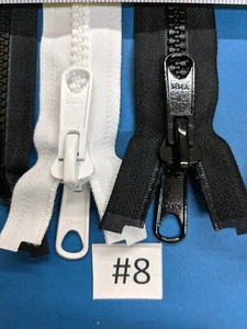 YKK Separating Molded Zipper #5, #8,  or #10, Black or White - Picture 1 of 17