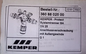 Kemper Protect Systemtrenner DN 25 BA 1" AG DN25 MIT PRÜFVENTIL 3600G02500 - Bild 1 von 7