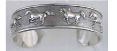 Brazalete KABANA de plata de ley, 6 caballos corriendo, nuevo Foto 1 de 2