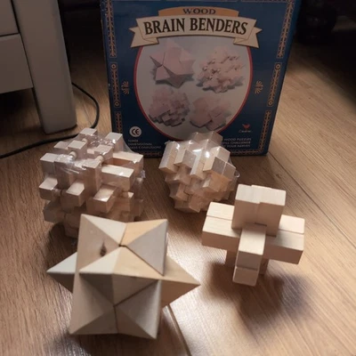 3D Cardinal Wood Brain Benders Boxed Set of 4 Different Challenge Wooden Puzzles - Image 1 of 2