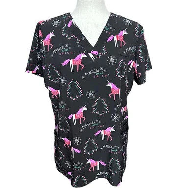 Camisa Exfoliante Cruz Blanca Mujer M Negra Cuello en V Mágica y Brillante Navidad Unicornio Foto 1 de 4