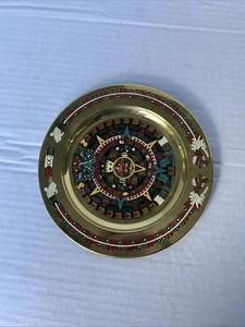 Vintage Mexico Mayan Aztec Brass And Enamel Wall Hanging Plate Mayan Calendar - Picture 1 of 7