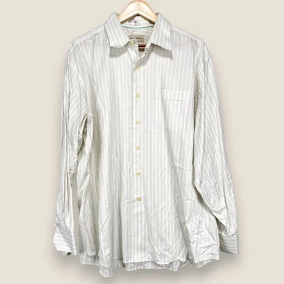 Tommy Bahama Dress Shirt Men 17 34/35 Beige White Striped 100% Cotton Button - Image 1 of 4