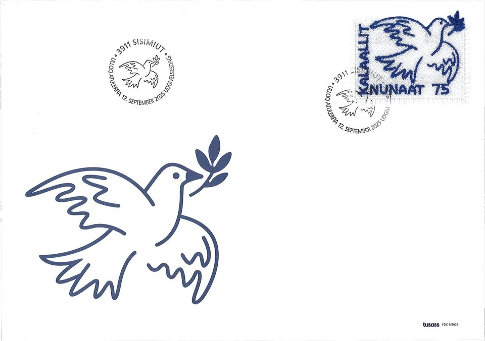 GREENLAND Bird: DOVE OF PEACE 2025 sello bordado especial M/S fdc Foto 1 de 1