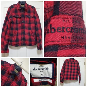 Abercrombie Fitch Jacket Boys XL Red Black Plaid Flannel Shirt Shaquet Preppy - Picture 1 of 15