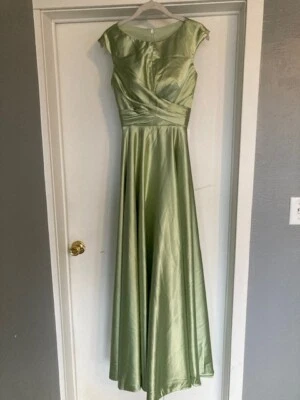 Vestido Mondressy Línea A/Princesa Escote Redondo Hasta el Suelo-Sage Seda/Satén-Talla 4 Foto 1 de 4