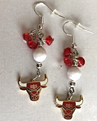 NEW Chicago Bulls Basketball Earrings Metal Enamel Charms with Beads & Backs Cover