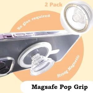 2X MagSafe Phone Holder Grip with Foldable clear Pop-Up Stand For iPhone Android - Picture 1 of 24