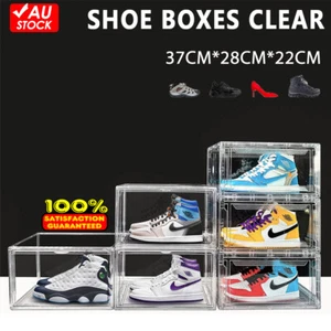 Foldable Acrylic Shoe Display Box Storage Case Clear Boxes Stackable Organizer - Picture 1 of 18