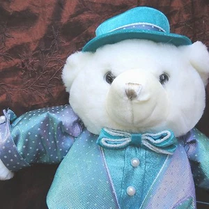 Dan Dee 21" White Teddy Bear Stuffed Plush Aqua Green Suit Top Hat 2004 (#2) - Picture 1 of 4