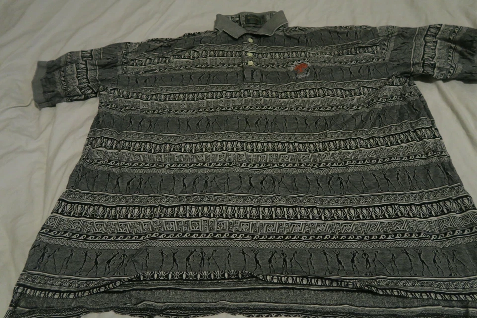 Descente Golf Kiawah Ocean Course Polo Men's 2XL Hieroglyph All Over Print Black - Image 1 of 4