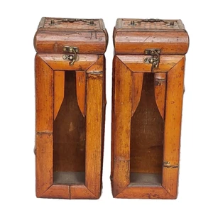 Unique Bamboo Wooden Wine Bottle Carrying Box Eclectic Tiki Bar Décor QTY 2 - Picture 1 of 13
