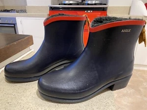 Aigle Womens Wellington Boots Rubber Synthetic Fur Lining Size 40 New-pull On - Picture 1 of 8