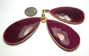 RUBY RED QUARTZ 14k Gold Vermeil 50mm Faceted Teardrop Pendant Bead /r11 - Picture 1 of 1