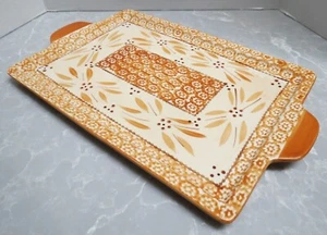 Temptations Old World Orange Rectangle Baking Serving Tray with Handles 13" x 9" - Picture 1 of 7