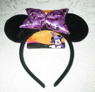 Faixa de cabeça orelhas de Minnie Mouse Disney com arco de Halloween *roxo, morcegos, aranhas* NOVA - Imagem 1 de 4