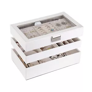 Kendal Vassoio Portagioie Bianco 3 Livelli Impilabile Portagioie Organizer con Coperchio in Vetro - Foto 1 di 8