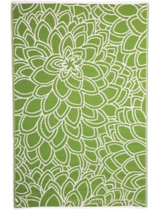 Lime Green Floral Leaf Recycled Plastic Mat Reversible Waterproof Outdoor Rug - Picture 1 of 3